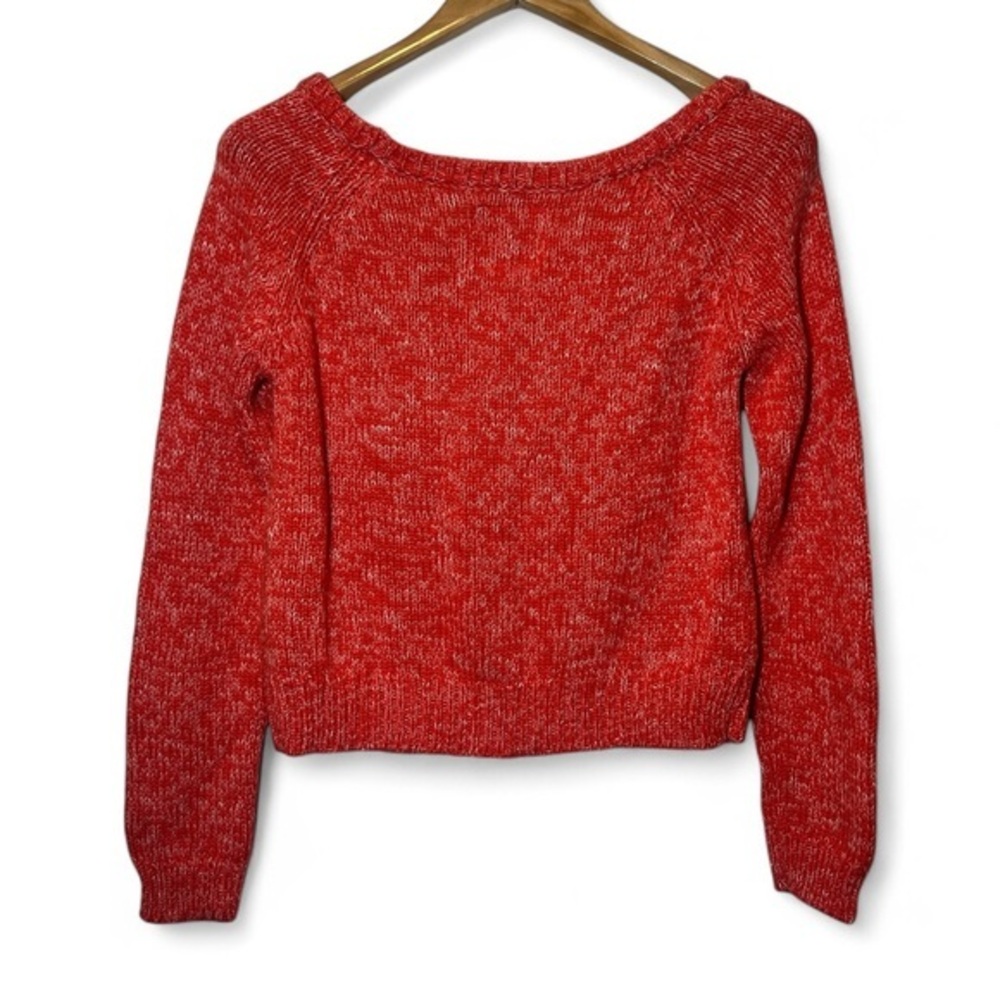 American Eagle Woman M Orange Boatneck Long Sleeve 100% Cotton Knit Sweater - Picture 2 of 4